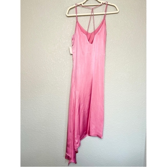 NWT ZARA 90s Y2K Barbie Pink Satin Asymmetric Hem Sleeveless Slip Midi Dress XS - Picture 6 of 9